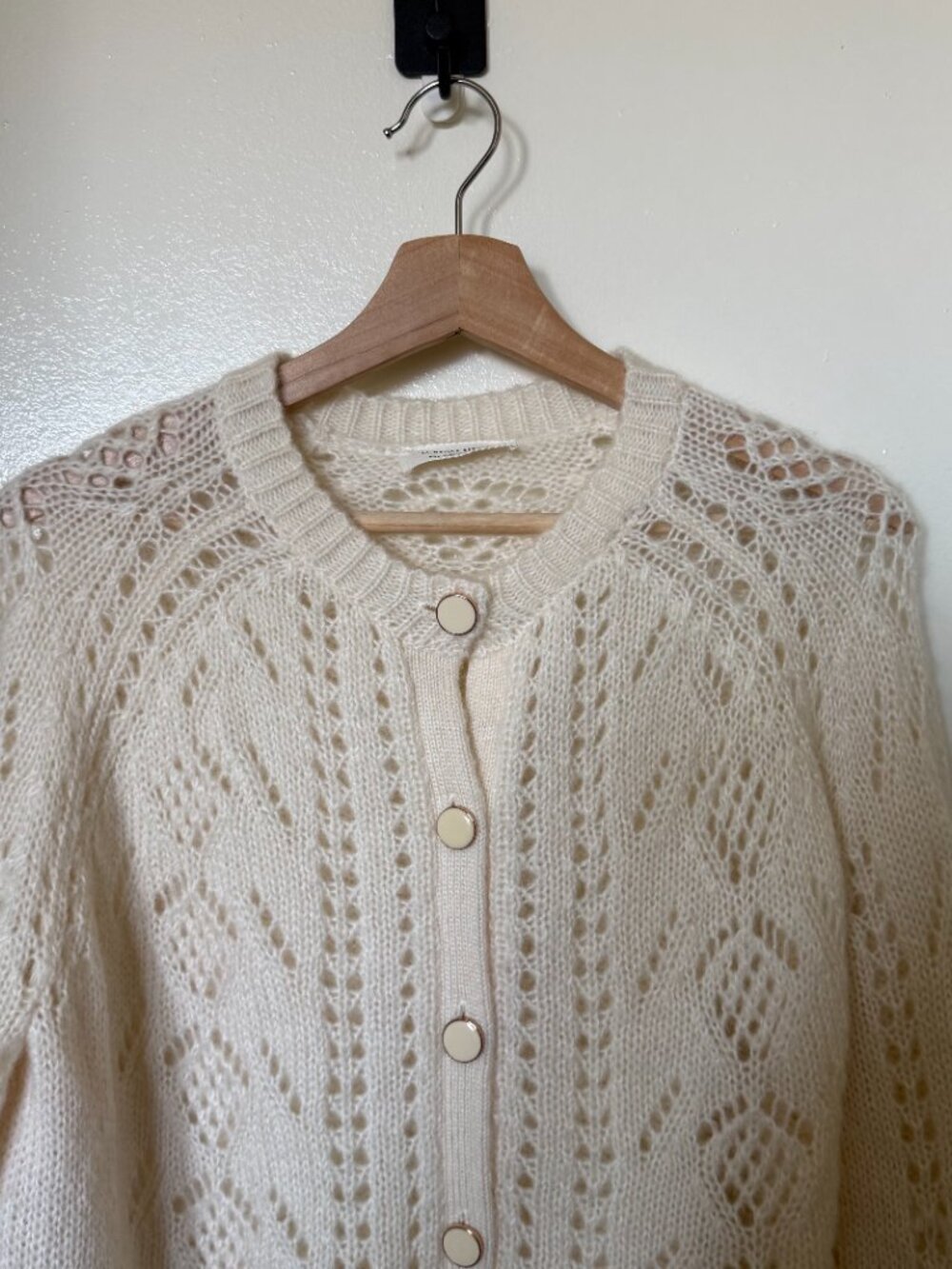 Sezane Mario Cream Mohair Merino Wool Blend Knit Cardigan M - Picture 3 of 7